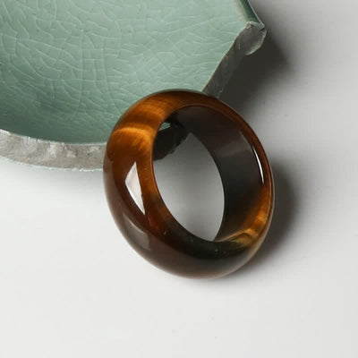 Buddha Stones Tiger Eye Stone Strength Protection Ring Ring BS 18-21mm