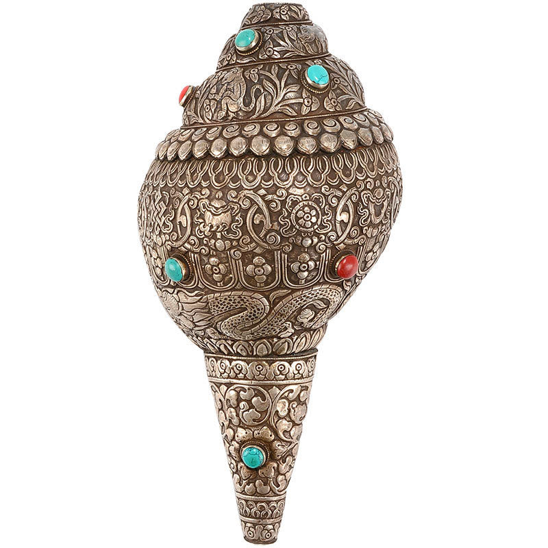 Buddha Stones Tibetan Handmade Natural Shankha Engraved Eight Auspicious Symbols Conch Shell Lucky Home Decoration Decorations BS 1