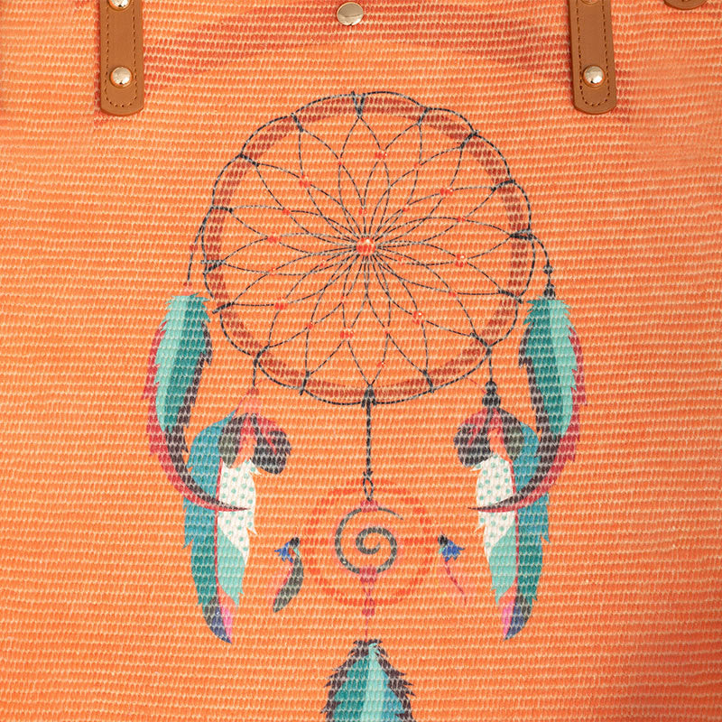 Buddha Stones Large Capacity Dreamcatcher Mandala Tassel Canvas Tote Shoulder Bag Shoulder Bag BS 5