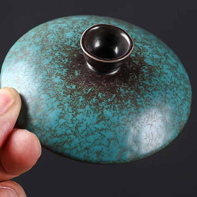 Buddha Stones Traditional Pine Tree Green Ceramic Gaiwan Sancai Teacup Kung Fu Tea Cup And Saucer With Lid Cup BS 4