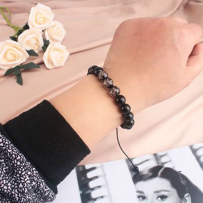 Buddha Stones Black Obsidian Luminous Glowstone Strength Bracelet Bracelet BS 6