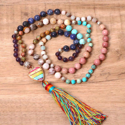 Buddha Stones Tibetan Turquoise Lazurite Zebra Jasper Balance Necklace - image 1