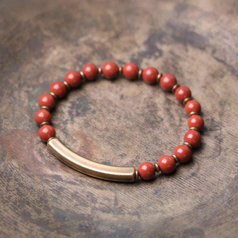 Buddha Stones Red Jasper Moss Agate Black Obsidian Crystal Copper Peace Couple Bracelet Bracelet BS Red Jasper Single Wrap Bracelet 18cm