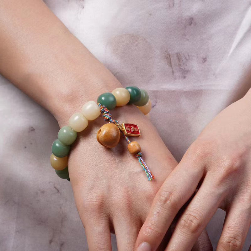 Buddha Stones Natural Gradient Bodhi Seed Wisdom Wooden Fish Drum Charm Bracelet Bracelet BS 4