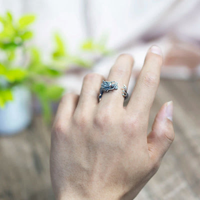 Foviel 925 Sterling Silver Dragon Luck Protection Ring