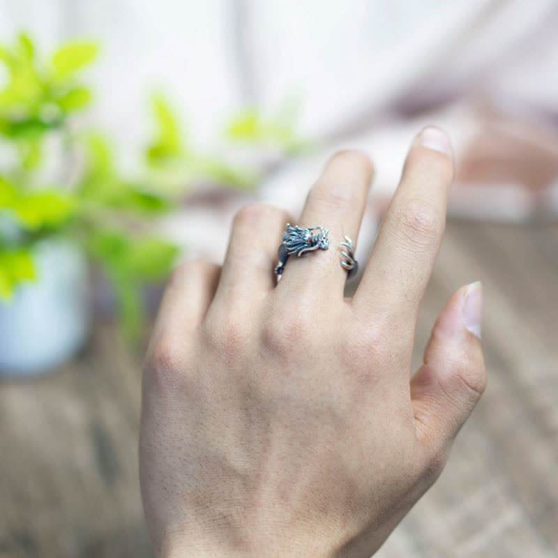 Foviel 925 Sterling Silver Dragon Luck Protection Ring