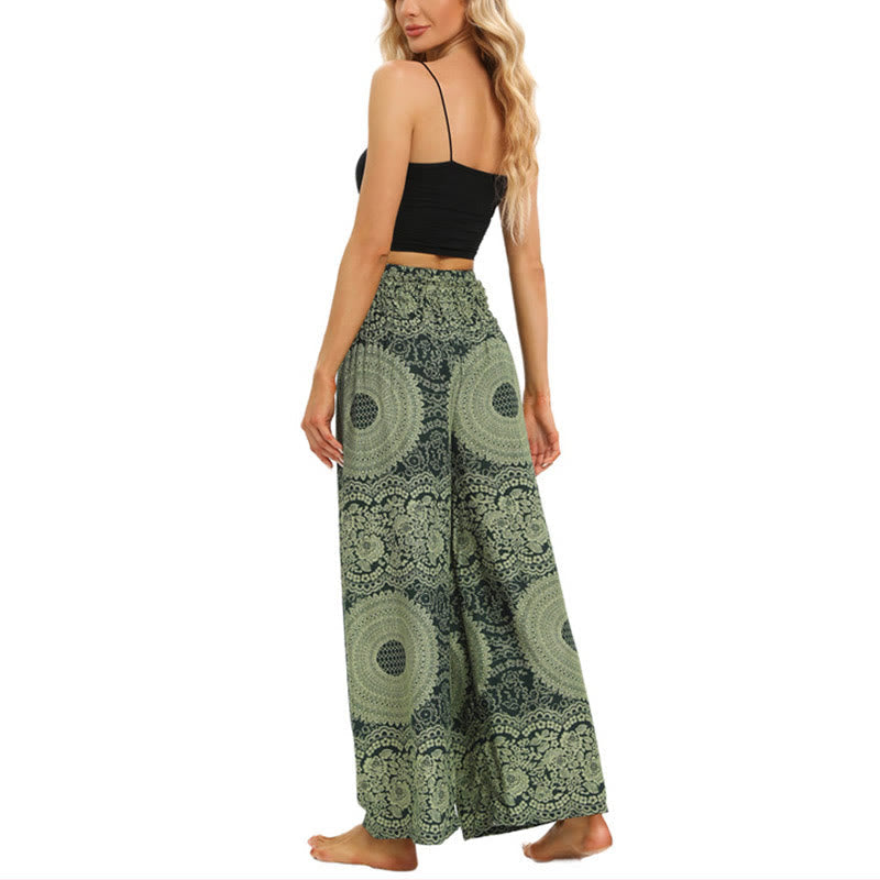 Buddha Stones Boho Lace-up Wide Leg Pants Women's Yoga Pants Women's Wide Leg Pants BS 12