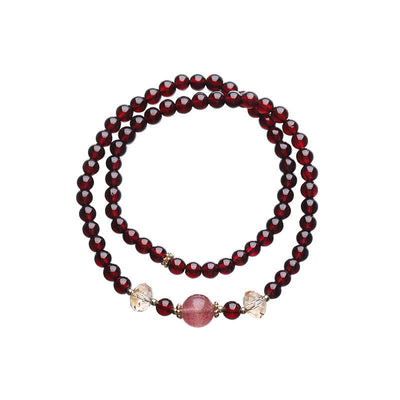 Buddha Stones 14K Gold Plated Natural Garnet Strawberry Quartz Stability Double Wrap Bracelet Bracelet BS 14
