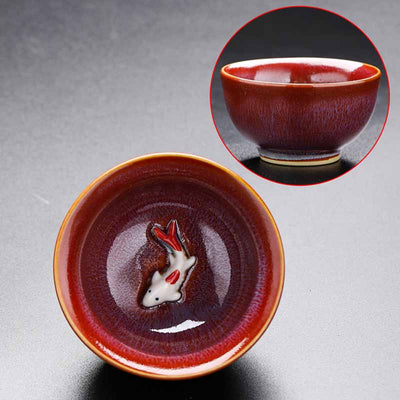 Buddha Stones Small Koi Fish Kiln Change Chinese Jianzhan Ceramic Teacup Kung Fu Tea Cup 60ml Jian Zhan Tea Cup BS Red 7.3cm*4cm*60ml