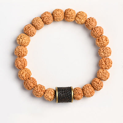 Buddha Stones Tibet Rudraksha Bodhi Seed Wealth Auspiciousness Bracelet Bracelet BS Ebony Inlaid Copper Bead