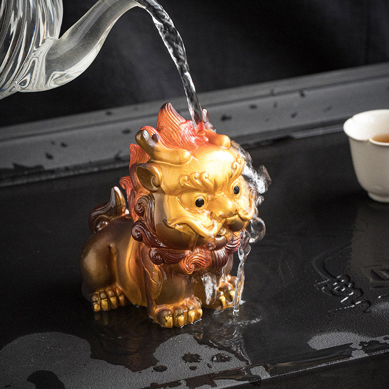 Buddha Stones Color Changing Small PiXiu Resin Tea Pet Wealth Home Figurine Decoration Decorations BS Golden Pixiu 7.7cm*10.6cm*11.6cm
