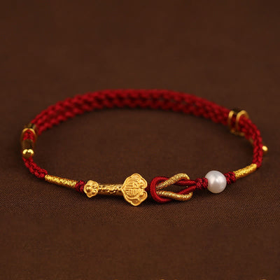 Foviel 24K Gold wünschen Ruyi Griff Fu Charakter Kaninchen Perle Glück Geflochten Armband