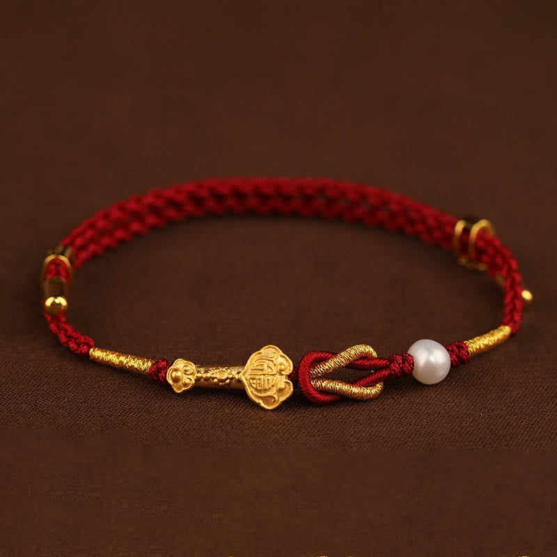 Foviel 24K Gold wünschen Ruyi Griff Fu Charakter Kaninchen Perle Glück Geflochten Armband