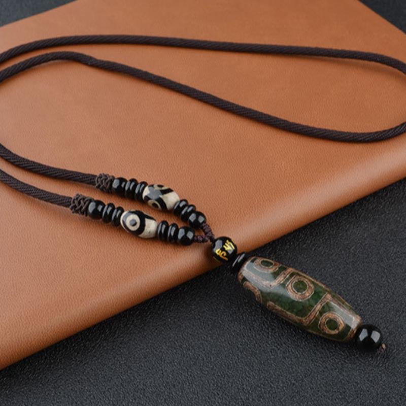 Buddha Stones Nine-Eye Dzi Bead Wealth Protection Necklace Necklaces & Pendants BS 7