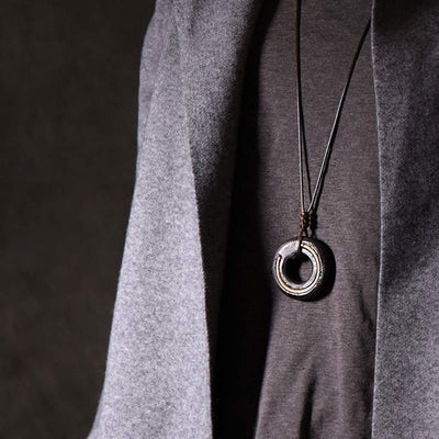Buddha Stones Zen Circle Ebony Wood Peace Calm Necklace Pendant Necklaces & Pendants BS 3