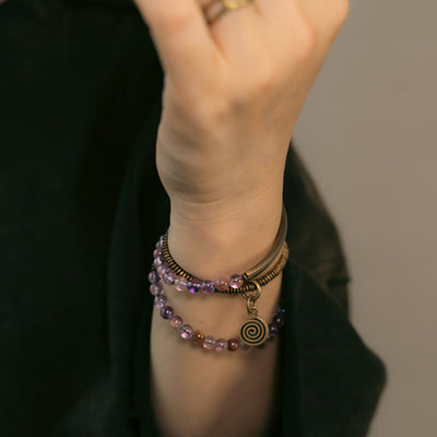 Buddha Stones Purple Phantom Red Hematoid Quartz Green Rutilated Quartz Copper Love Forgive Bracelet Bracelet BS 8