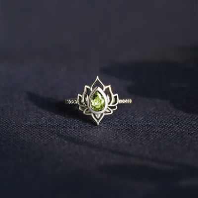 Buddha Stones Sterling Silver Lotus Zircon Blessing Protection Ring Ring BS 11