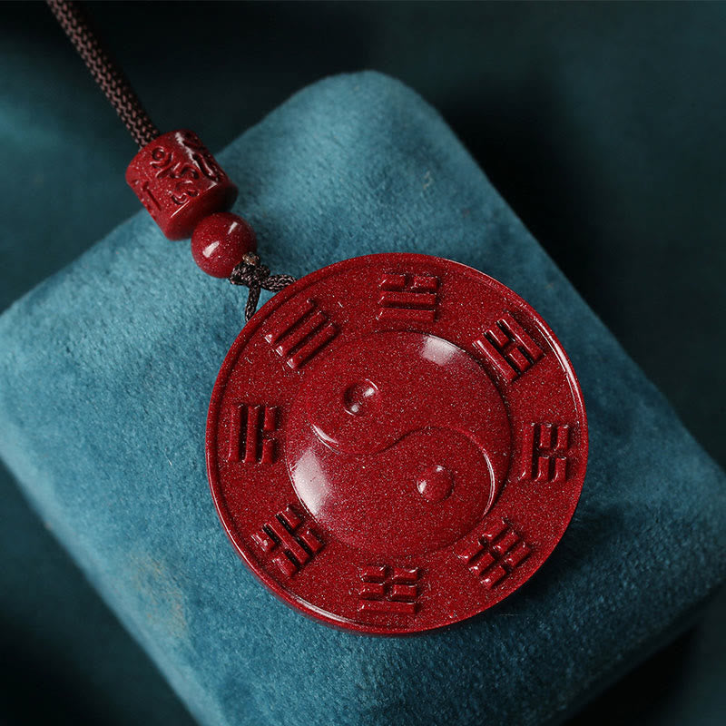 Buddha Stones Cinnabar Yin Yang Bagua Blessing Necklace Pendant Necklaces & Pendants BS 1