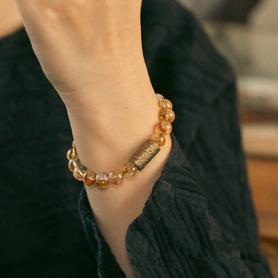 Buddha Stones Natural Citrine Crystal Brass Bead Protection Bracelet Bracelet BS 7