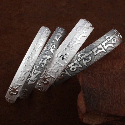 Buddhastoneshop Tibetan Sanskrit White Copper Meditation Prayer Bracelet Bangle