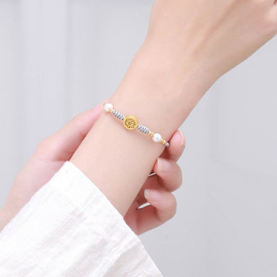 Buddha Stones Copper Coin Fortune Tree Pearl Luck Blue Rope Braided Bracelet Bracelet BS 27