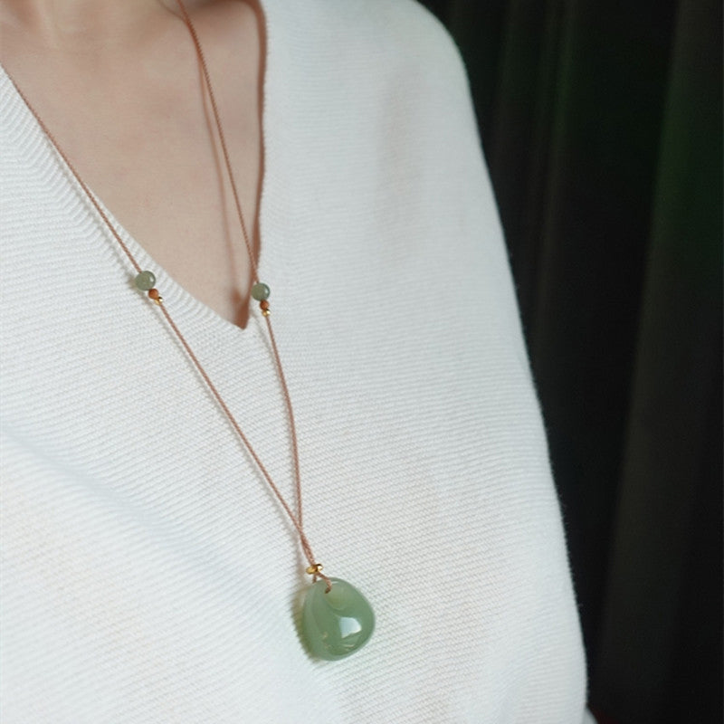 Buddha Stones Natural Jade Luck Prosperity Necklace Pendant (Random Color) Necklaces & Pendants BS 13