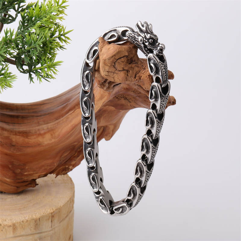 Buddha Stones Dragon Titanium Steel Luck Bracelet Bangle Bracelet Bangle BS 2