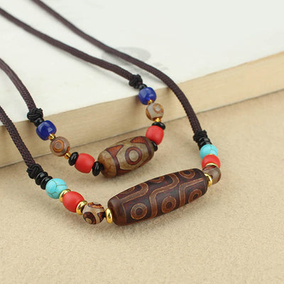 Buddha Stones Tibetan Nine-Eye Dzi Bead Three-eyed Dzi Bead Protection String Necklaces Pendant Necklaces & Pendants BS main