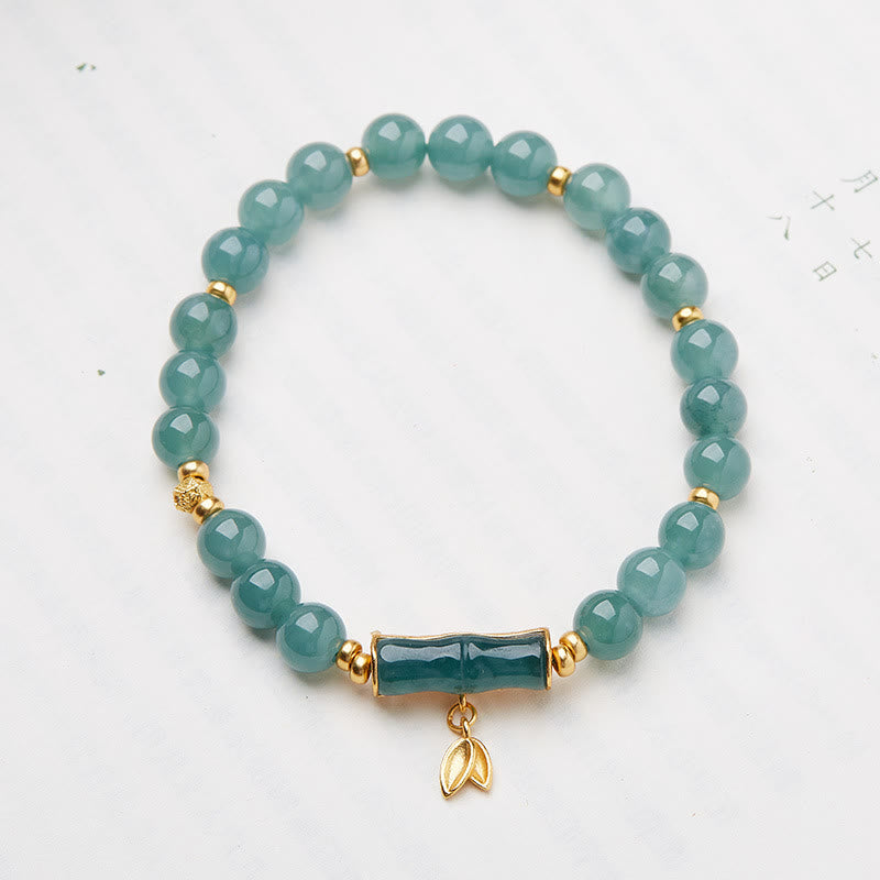 Buddha Stones 925 Sterling Silver Plated Gold Natural Green Jade Bamboo Charm Luck Bracelet Bracelet BS 2