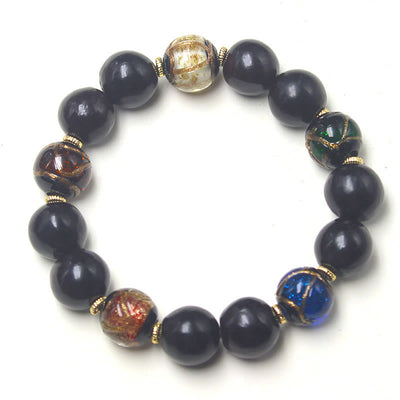 Buddha Stones Western Soapberry Incense Ash Liuli Glass Bead Wealth Bracelet Bracelet BS 5