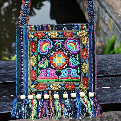 Buddha Stones Tibetan Handmade Embroidered Camellia Canvas Shoulder Bag Crossbody Bag Crossbody Bag BS 2
