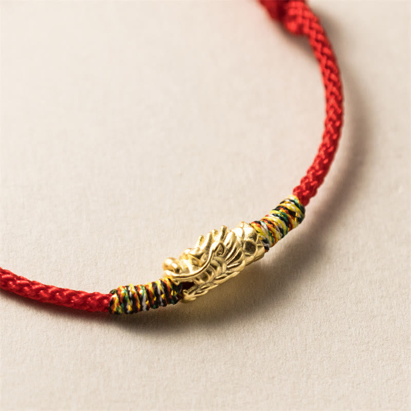 Buddha Stones 925 Sterling Silver Year of the Dragon Luck Strength Red Rope Bracelet Bracelet BS Gold(Wrist Circumference 14-21cm)