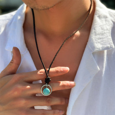 Buddha Stones Round Turquoise Stone Protection Strength Necklace Pendant Necklaces & Pendants BS 10