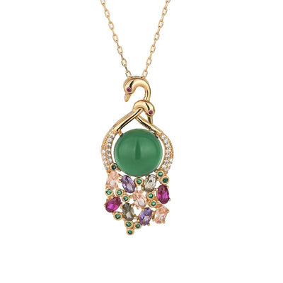 Buddha Stones Cyan Jade Success Necklace Chain Pendant Necklaces & Pendants BS 4