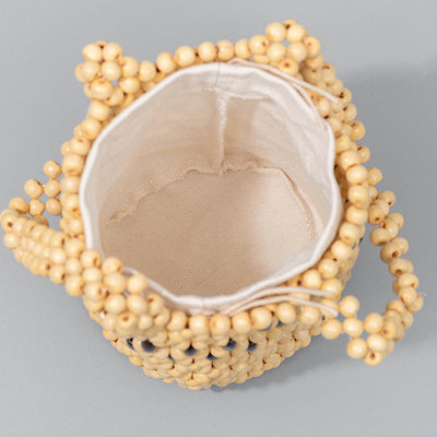 Buddha Stones Hand-woven Bucket Portable Wooden Beads Handbag Handbags BS 9