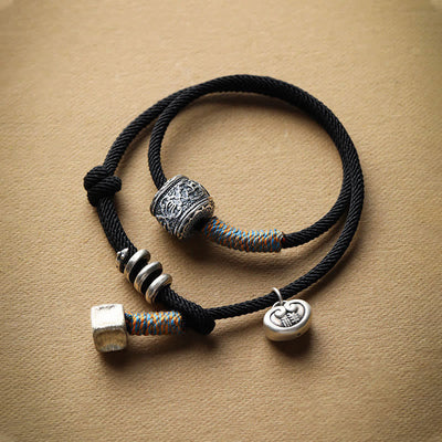 Buddha Stones Handmade Tibetan Om Mani Padme Hum Carved Auspicious Amulet Double Wrap Rope Bracelet Bracelet BS Black(Wrist Circumference 14-16cm)(2 Circle)