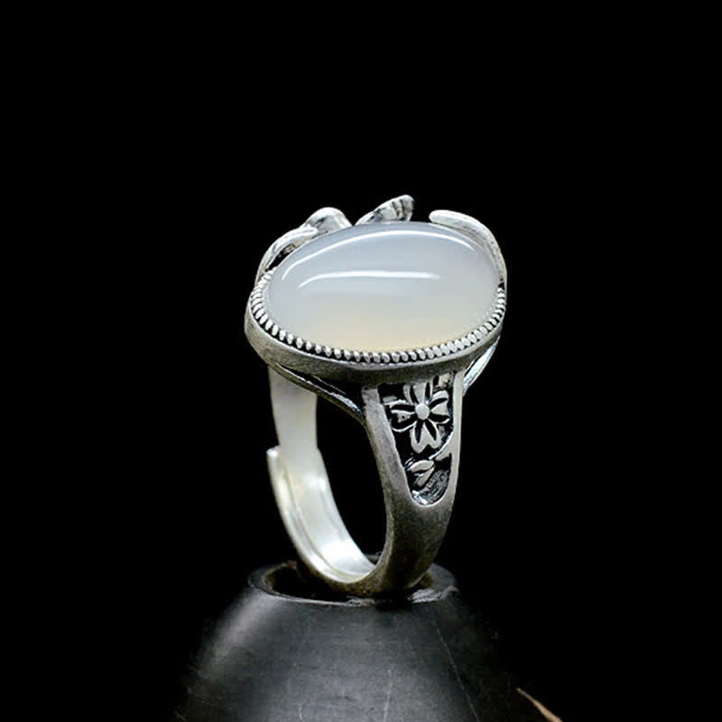 Buddha Stones 990 Sterling Silver Natural Chalcedony Plum Positive Harmony Ring Ring BS 11