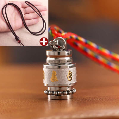 Buddha Stones Tibet Om Mani Padme Hum Shurangama Mantra Titanium Steel Wisdom Amulet Necklace Pendant Necklaces & Pendants BS 1.2cm*1.8cm Silver Brown String