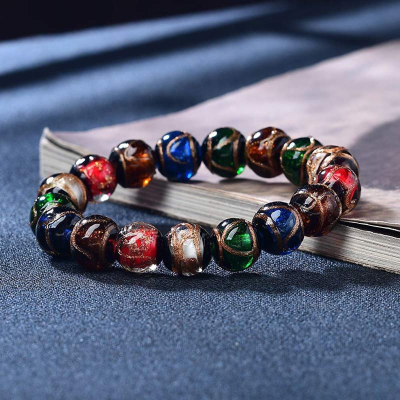 Bracelet porte-bonheur en perles de verre Liuli colorées Foviel