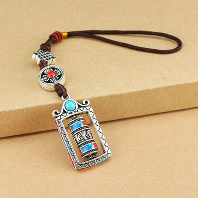 Buddha Stones Six True Words Prayer Wheel Rotation Knot Blessing Keychain Decoration Decorations BS 7