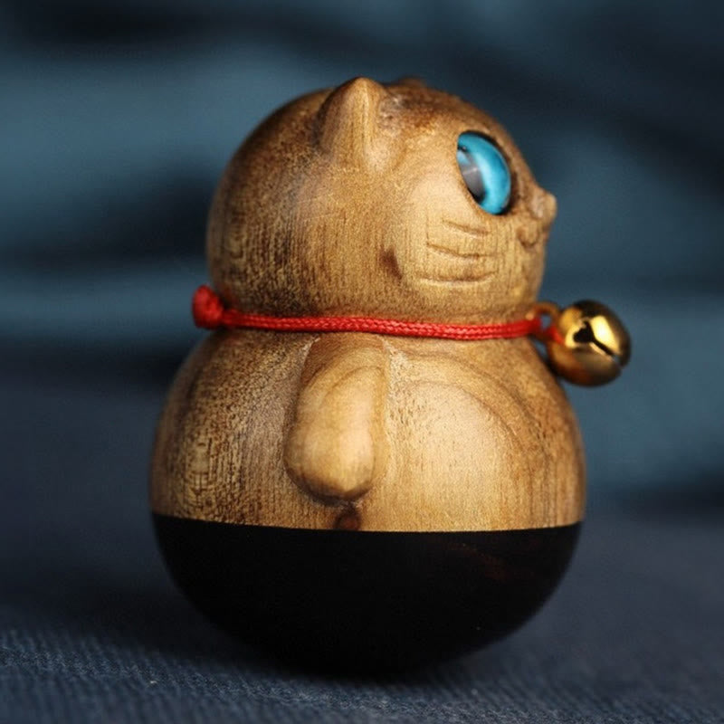 Buddha Stones Mini Lucky Cat Kitten Phoebe Zhennan Wood Blessing Decoration Decorations BS 12
