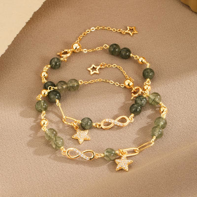 Buddha Stones 14K Gold Green Rutilated Quartz Möbius Loop Eternal Love Star Protection Bracelet Bracelet BS 3