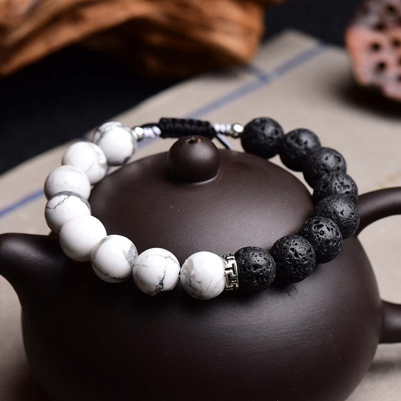 Buddha Stones Yin Yang Lava Stone Protection Bracelet Bracelet BS 12mm