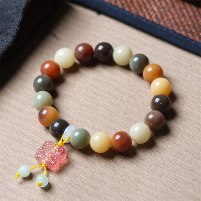 Buddha Stones Natural Multicolored Gradient Bodhi Seed Liuli Glass Charm Peace Bracelet Bracelet BS 1