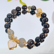 Foviel Natürliches Silber Sheen Obsidian Liebe Herz Star Blumenschutz Armband