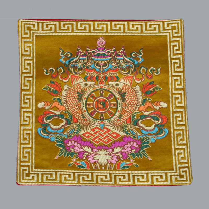 Buddha Stones Prayer Altar Mat Healing Meditation Vajra Auspicious Symbols Prayer Altar BS 8 Auspicious Symbols Yellow