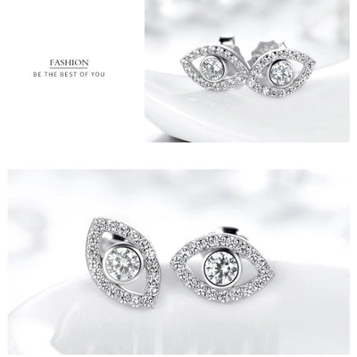 Foviel 925 Sterling Silver Evil Eye Symbol Protection Stud Earrings