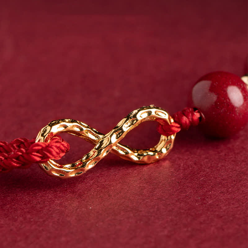 Buddha Stones Cinnabar Blessing Red String 14K Gold Infinity Symbol Bracelet Anklet Bracelet Anklet BS 12