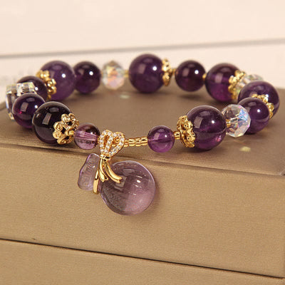 Buddha Stones Natural Amethyst Crystal Money Bag Charm Positive Bracelet Bracelet BS 3