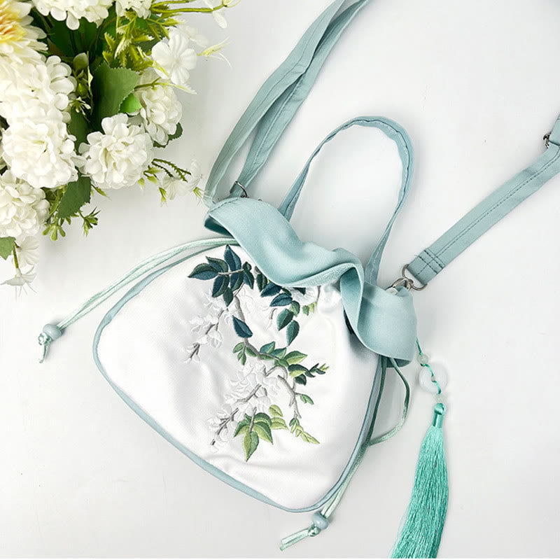 Buddha Stones Suzhou Embroidery Camellia Magnolia Peony Lotus Silk Tote Crossbody Bag Shoulder Bag Handbag Crossbody Bag BS 19